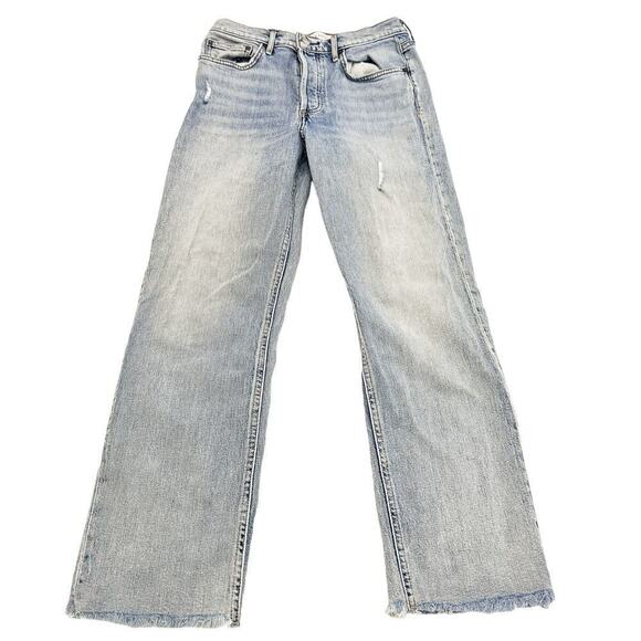 Denim Forum The Arlo High Rise Straight Denim Jeans Acid Wash Raw Hem Size 27 - Picture 2 of 9